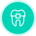 Icono de ortodoncia con brackets para alinear dientes torcidos